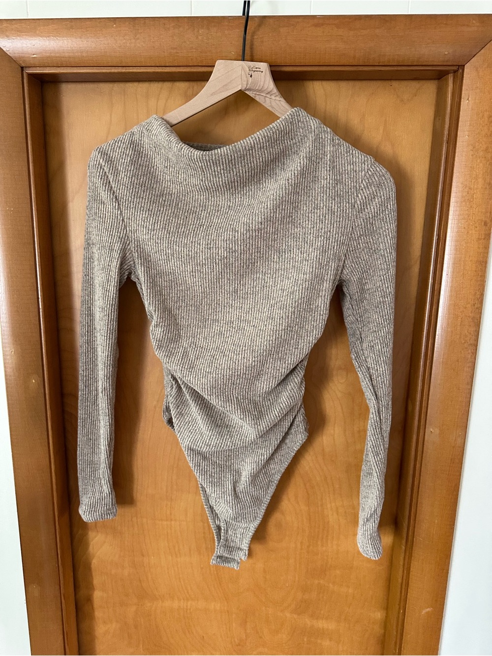 Ribbed Long Sleeve Bodysuit in Heather Taupe